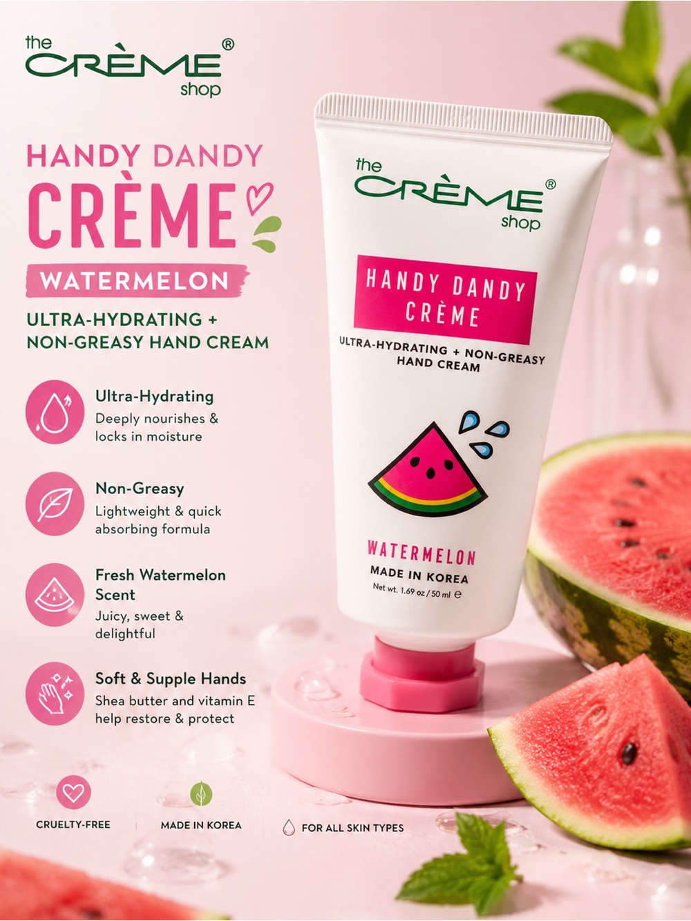 The Crème Shop Handy Dandy Crème Watermelon Hand Cream - Pink
